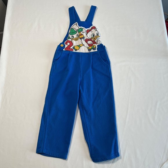 Mickey & CO by J G Hook Corduroy Overalls Size‎ 4T Blue Huey and Louie Patch - Picture 1 of 11